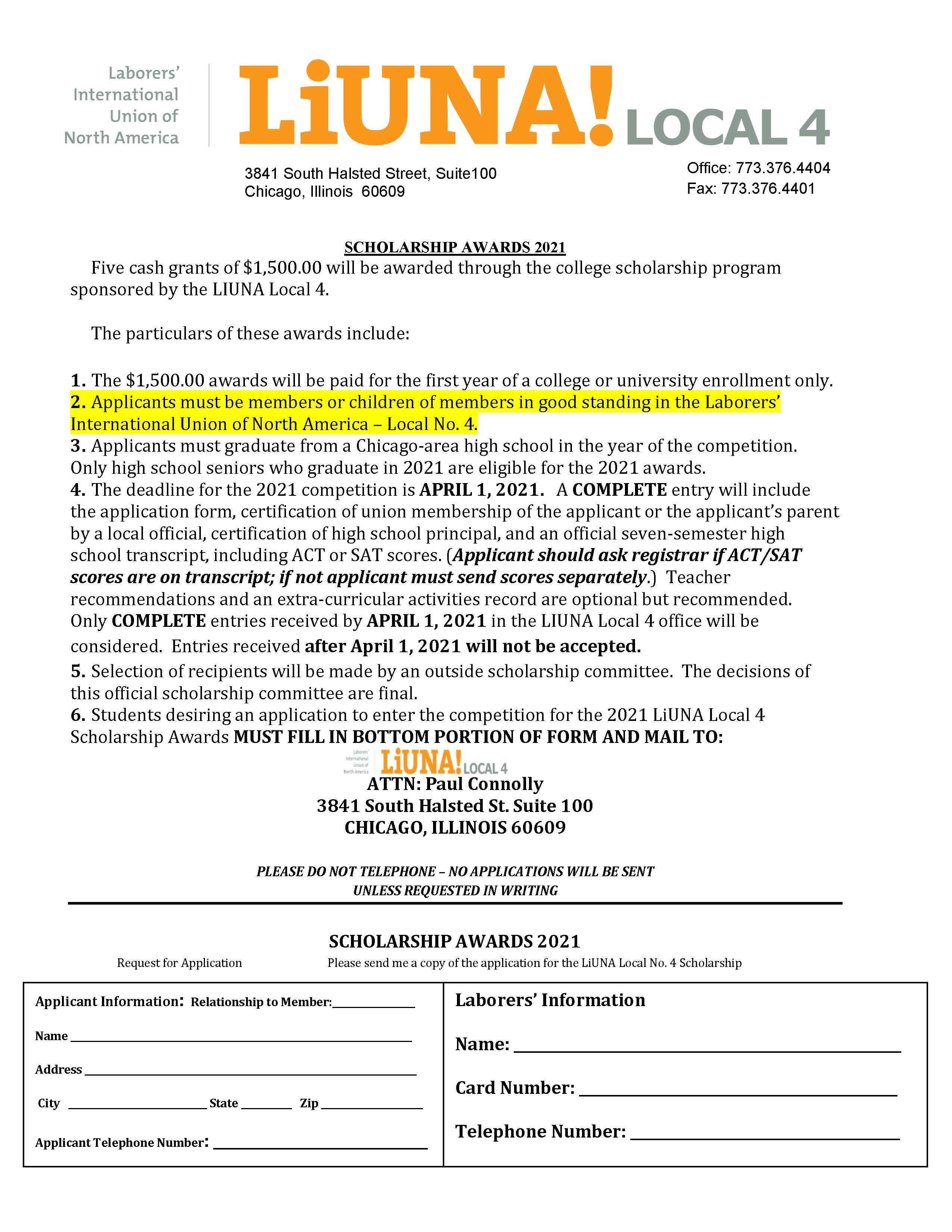 Scholarship Information - Chicago Laborers District Council